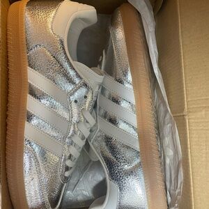 adidas Women's Metallic Silver Sneakers with Gum Sole